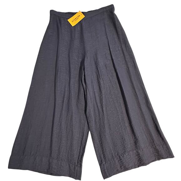 NWT Citron Santa Monica Wide Leg Cropped Pants Navy Large